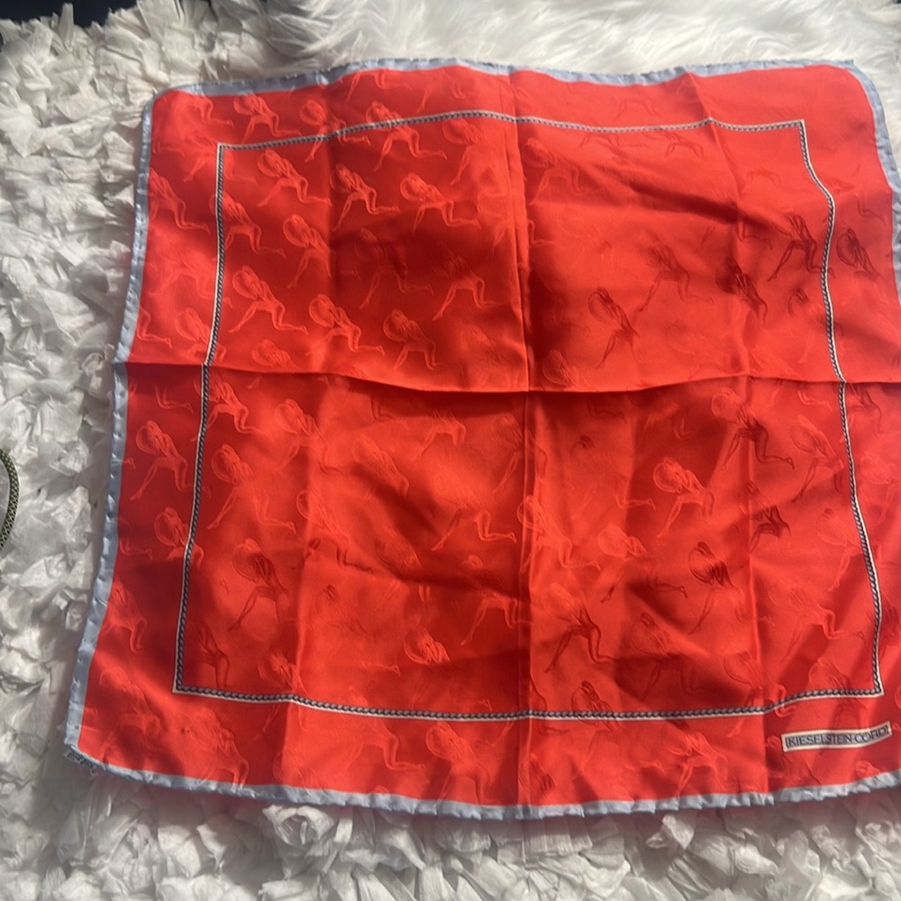 Kieselstein-Cord Men’s Gavrovche Print Silk Square Scarf Size 17” X 17” red